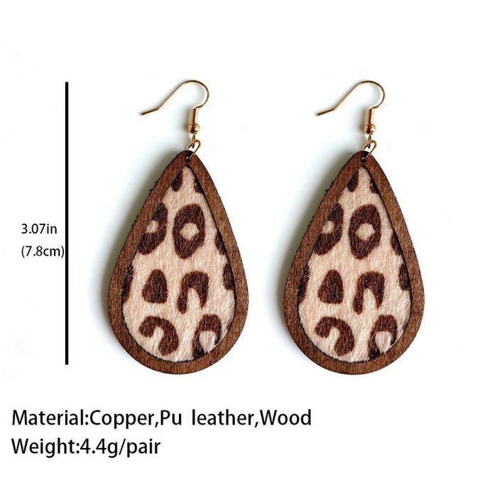 Fashion Vintage Leopard Print Wooden Drop Shape Women's Earrings