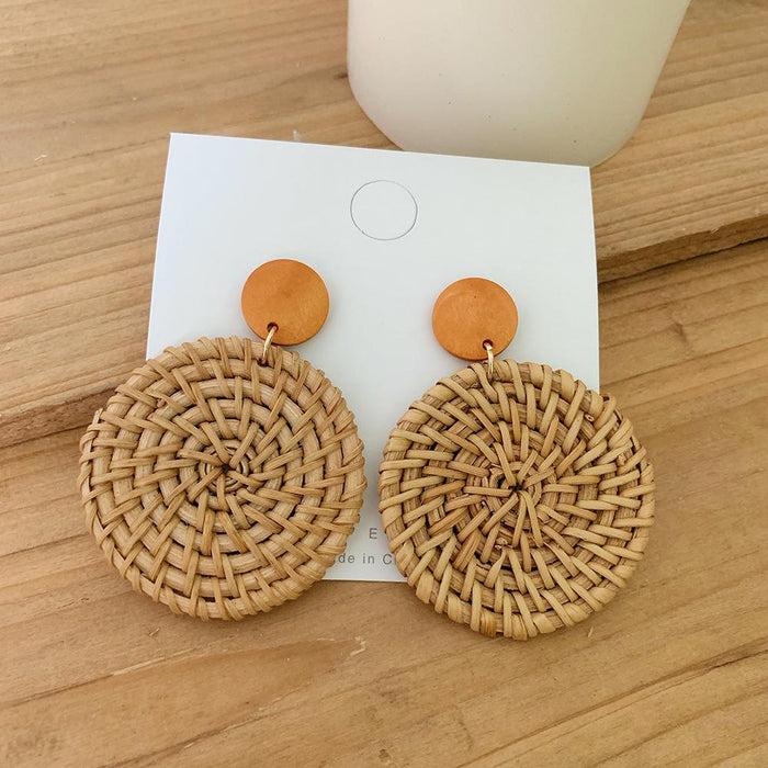 Wooden Handmade Rattan Geometric Earrings Female