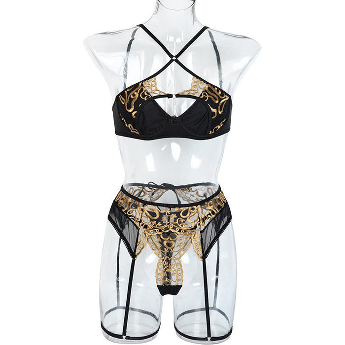 Summer Fashion Mesh Embroidered Patchwork Underwear Set