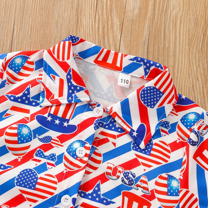 Boys' Lapel Short Sleeve Shirt Set