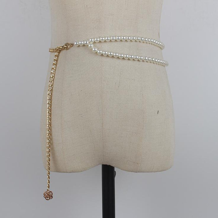 White Bead Decorative Thin Chain Waist Chain Female