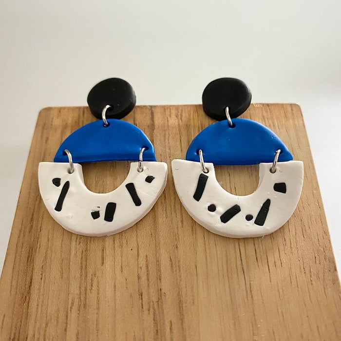 New Jewelry Art Geometry Handmade Clay Soft Pottery Earrings Female