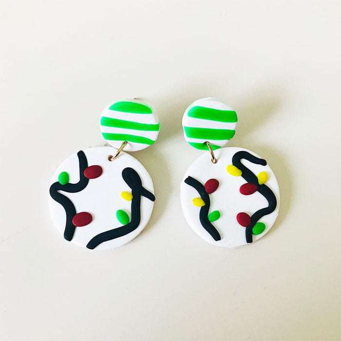 Green Gift Box Snowman Leaf Clay Knot DIY Stud Earrings