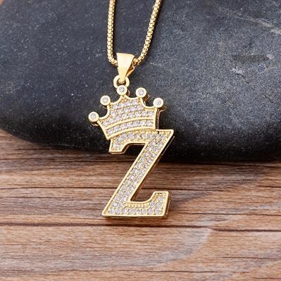 Zircon A-Z Crown Alphabet Necklace