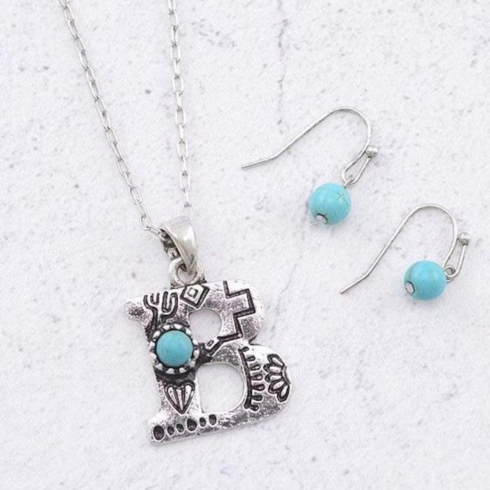 Turquoise Initial Leatters Necklace