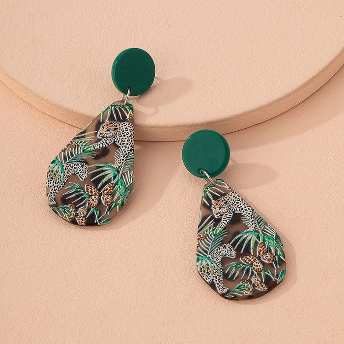 New Fashion Green Rainforest Leopard Print Women's Earrings