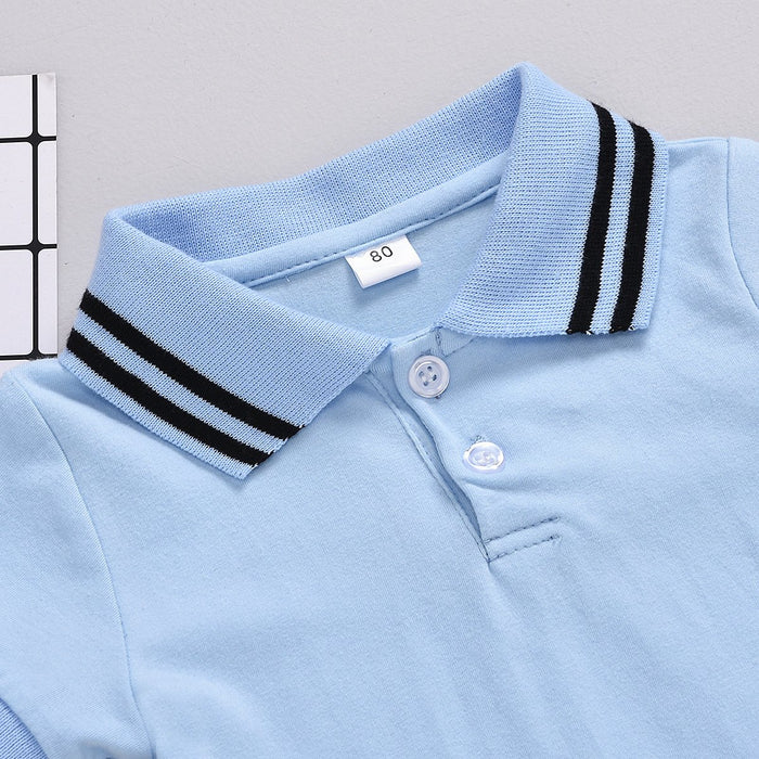 Striped stand collar shirt Short Sleeve Top Shorts two piece set