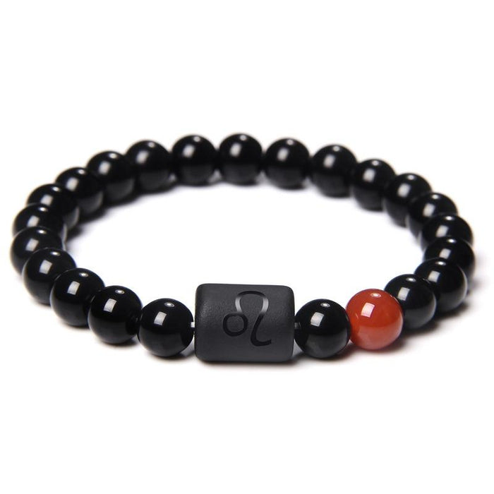 12 Constellation Natural Black Onyx Stone Elastic Bracelet