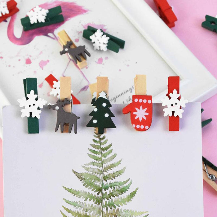20Pcs/Lot Christmas Tree Elk Goves Wood Clips