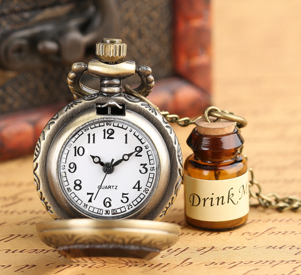 Retro Flip Brown Transparent Drifting Bottle Pocket Watch