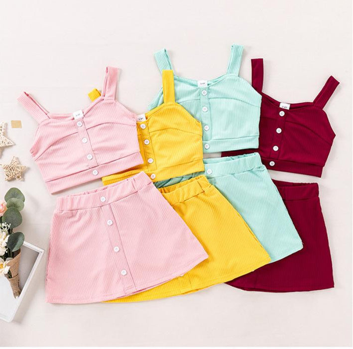 Suspender sleeveless vest blouse jacket skirt two pieces