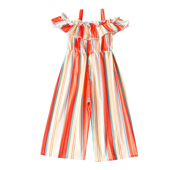 Suspender lace girls' colour striped printed wide leg pants BODYSUIT