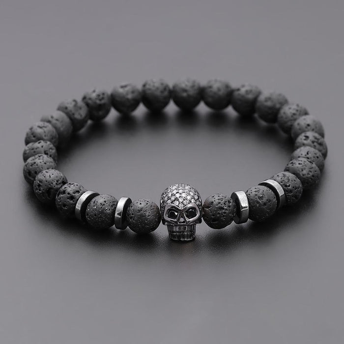 Handmade Black Eye Skull Lava Stone Bracelet