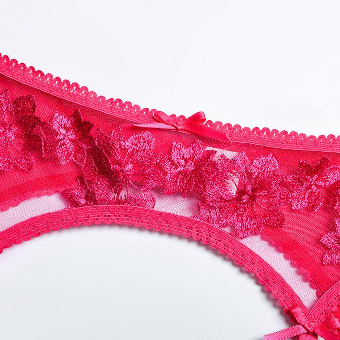 Lace Embroidered Bow Underwear Women Sexy Lingerie Set