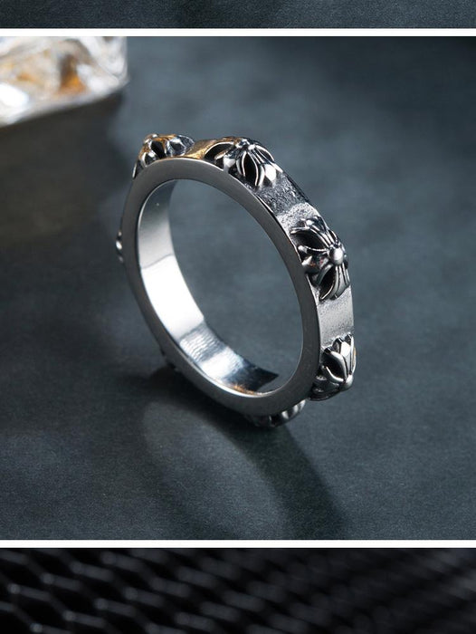Flower Vintage Stainless Steel Ring Male