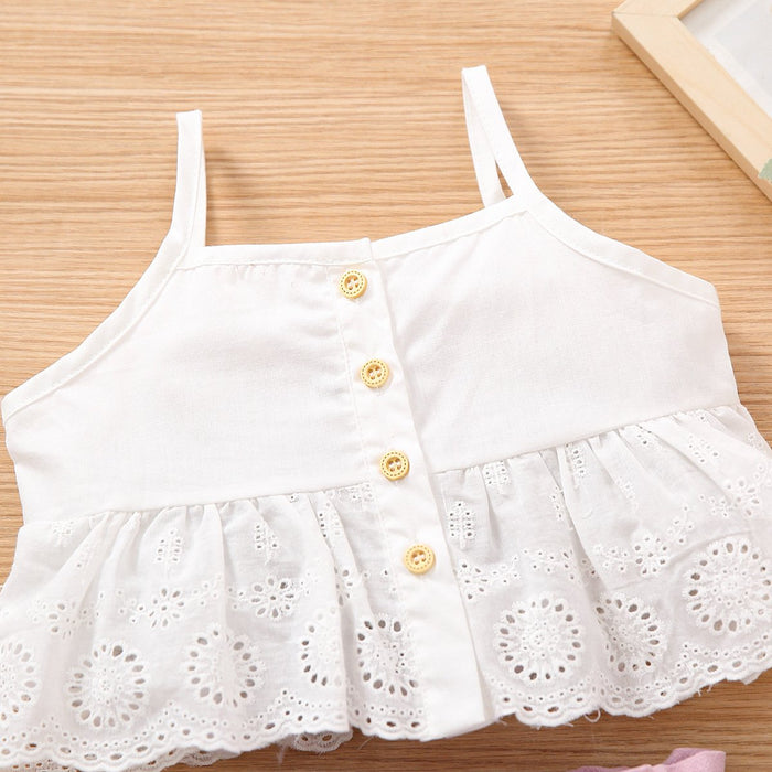 Suspender lace solid color bow two piece set European and American girls' set cross border children's wear middle and small children