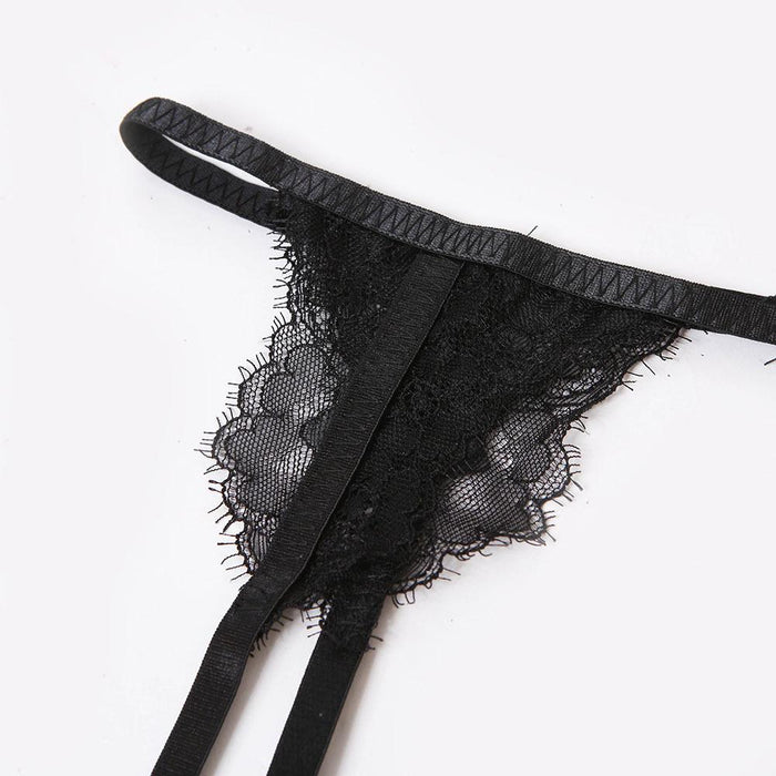 Sexy Eyelashes Lace Underwear Three-piece Set for Women