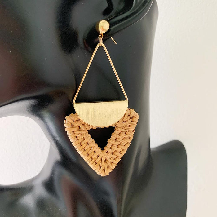 Triangular Metal Pendant Geometric Rattan Earrings