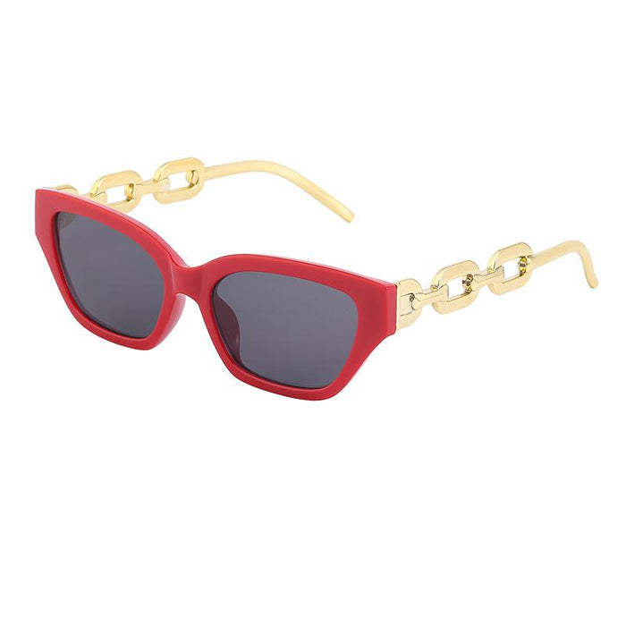 Women's Small Frame Cat's Eye Thick Metal Chain Sunglasses