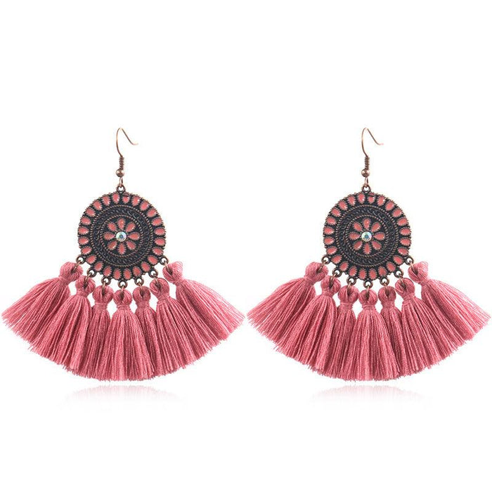 Women's Fashion Round Boho Vintage Tassel Earrings