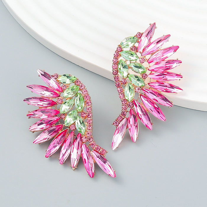 Women's Colored Rhinestone Fan-shaped Wing Earrings