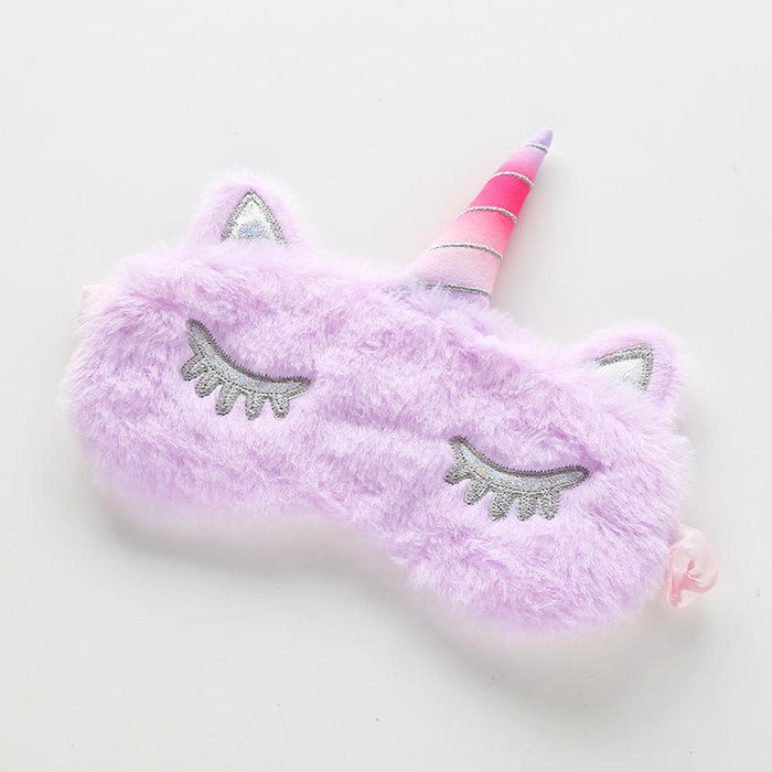 Cartoon Silver Horn Plush Unicorn Sleeping Shade Eye Mask