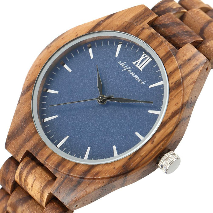 Quartz Watch Men's Cool Sandalwood Blue Literal Wood Watch