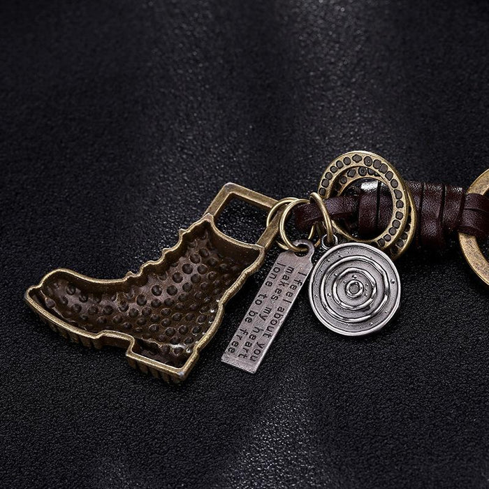Vintage Martin boots leather key chain creative small gift hand woven car key pendant