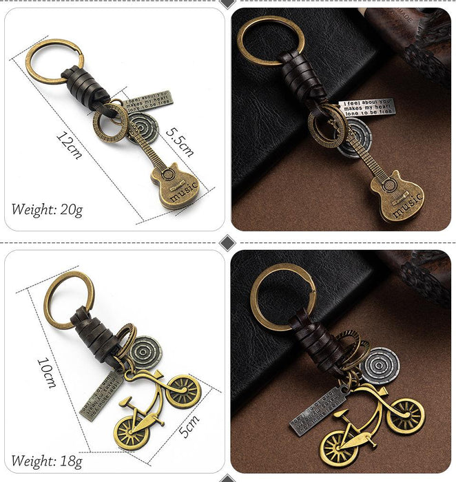 Vintage punk style leather metal key chain creative small gift hand woven car key chain pendant