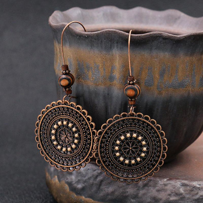 Retro Fashion Round Flower Rhinestone National Style Earrings