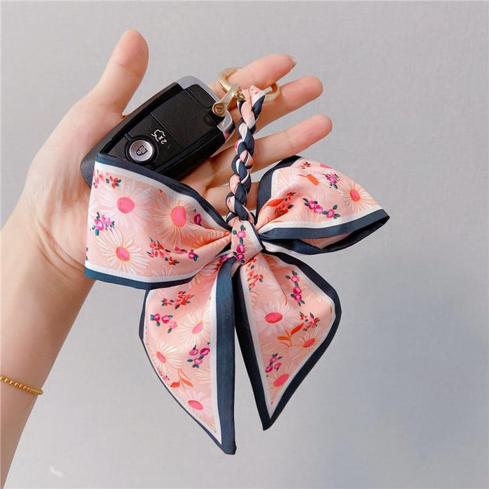 Fruit Pattern Bow Car Key Chain Fabric Keychain Bag Pendant