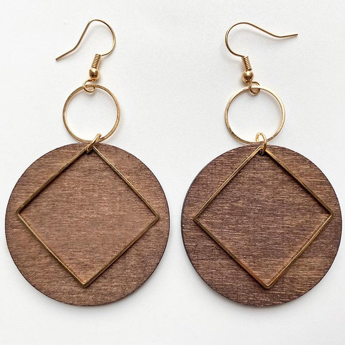 Minimalist Wooden Gold Boho Women's Earrings