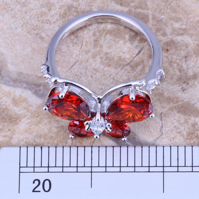 Luxury Women Jewelry Red  Zircon Butterfly  Bridal Rings