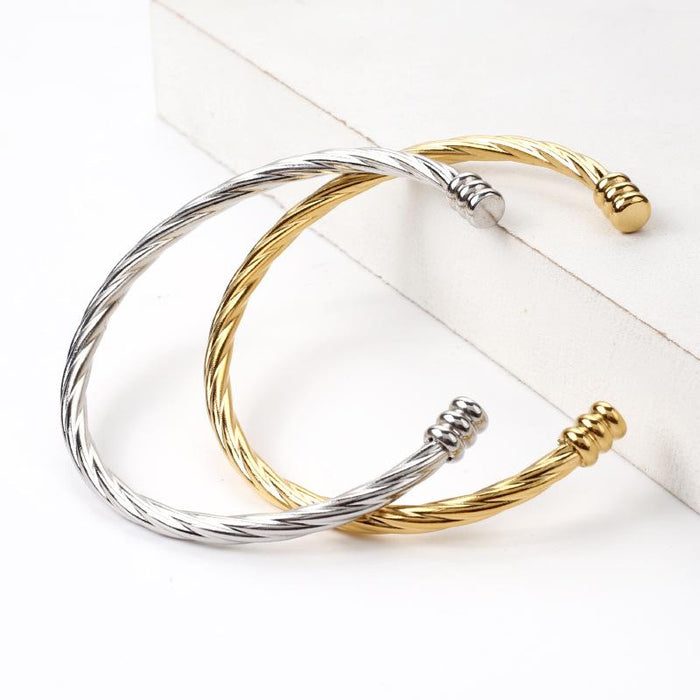 New Titanium Steel Gold Color Open Twisted Bracelet Bangle