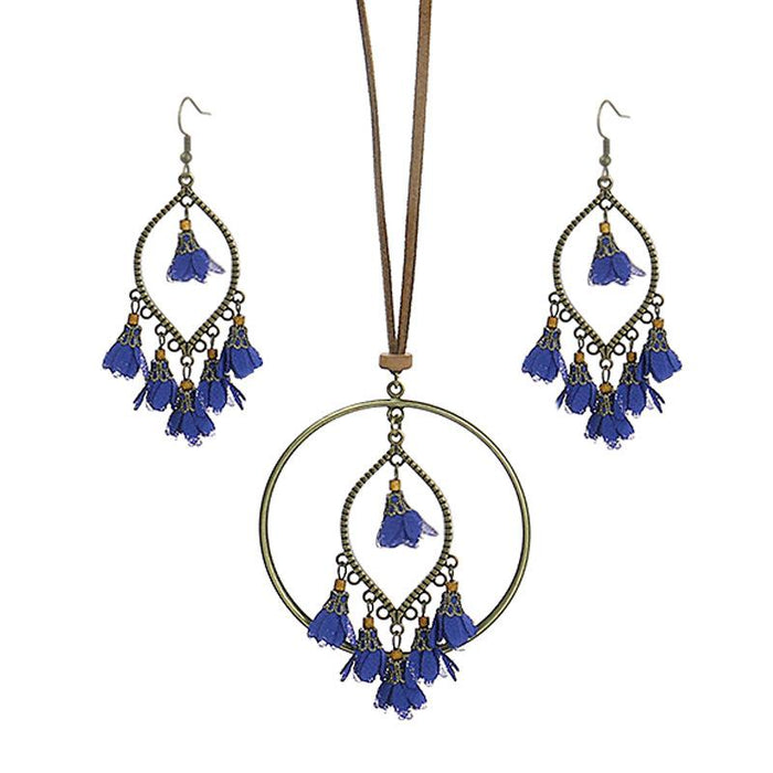 Handmade Flower National Style Long Necklace Earring Set