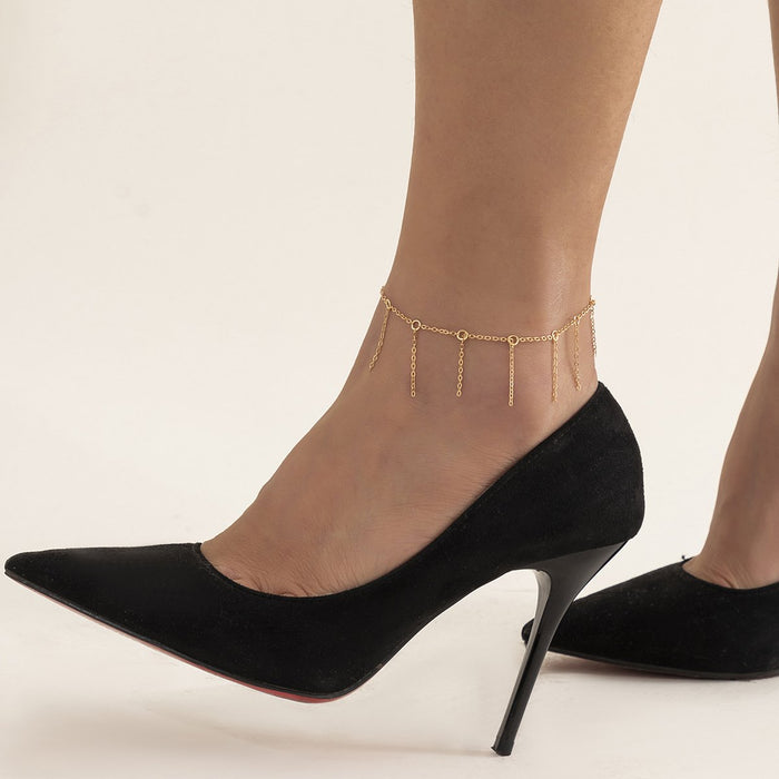 Simple Tassel Ring Hollow Single Foot Chain