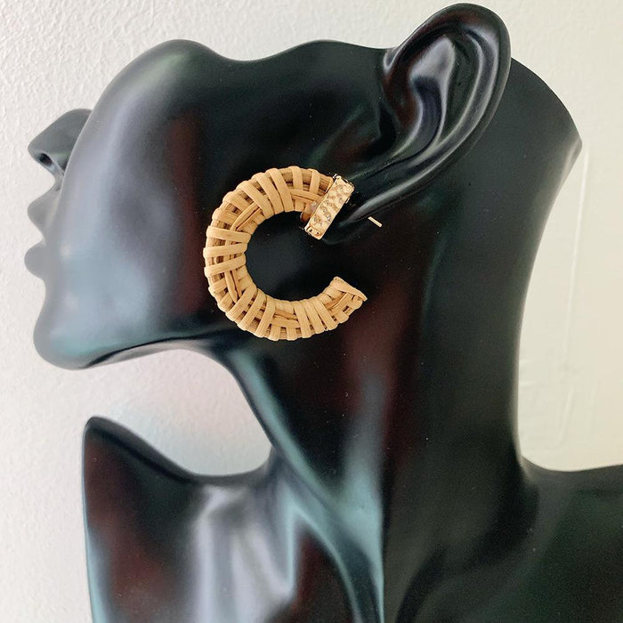 Bohemian Semicircle C-shaped Handmade Rattan Earrings