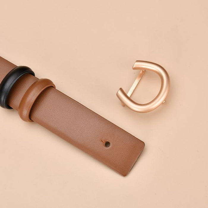 Women's leather belt can be worn on both sides with inner buckle and simple thin belt