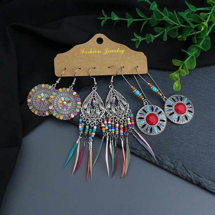 Women's Vintage Alloy Water Drop Tassel Earrings Set