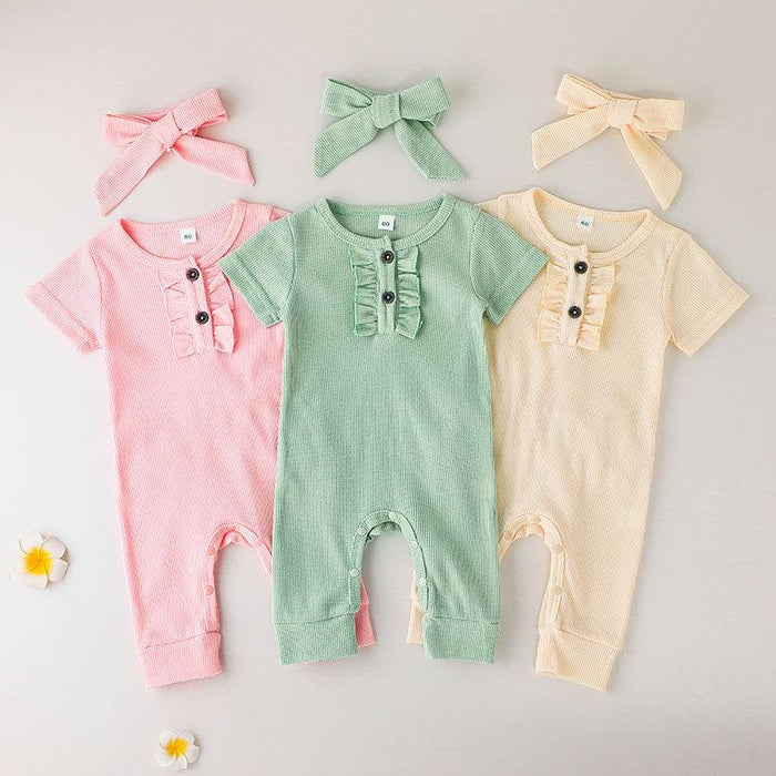 Casual Baby Girl Solid Color Short Sleeve Jumpsuit