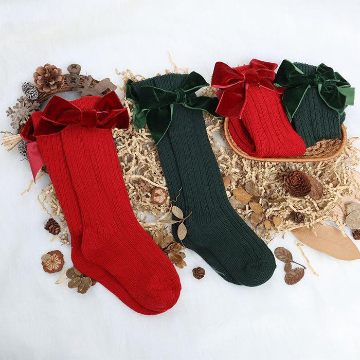 Winter Kids Knee High Big Bow Christmas Socks