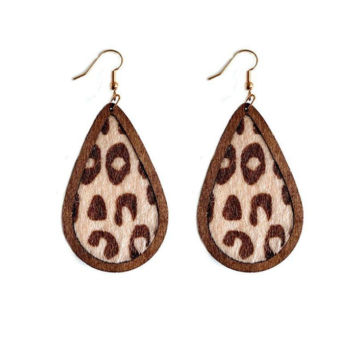Fashion Vintage Leopard Print Wooden Drop Shape Women's Earrings