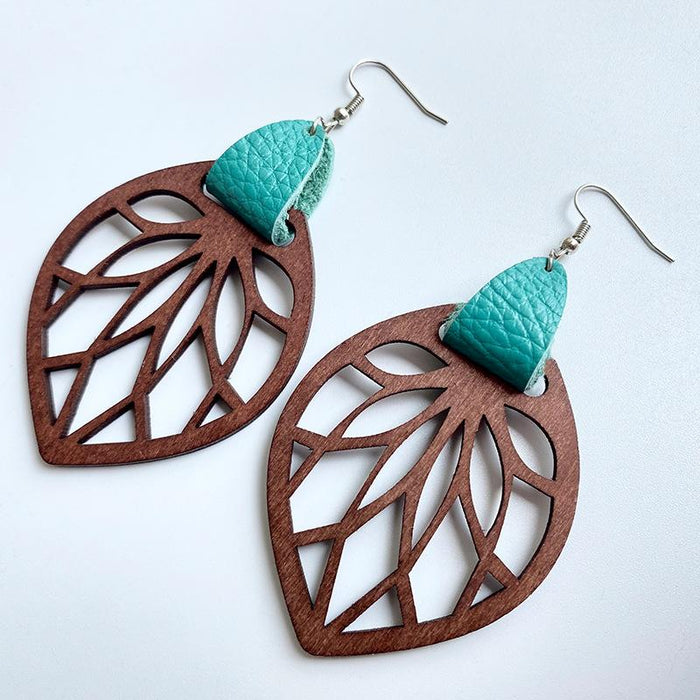 New Floral Pattern Cutout Wood Women's Earrings