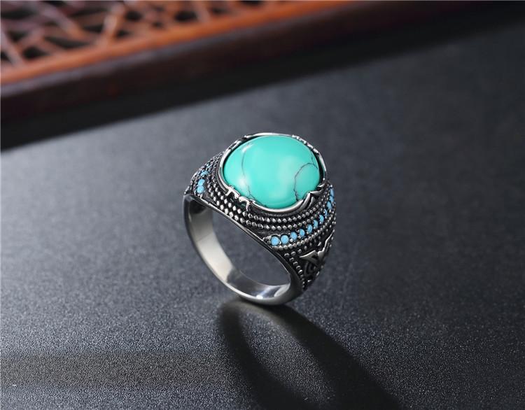Retro Turquoise Men's Titanium Steel Ring