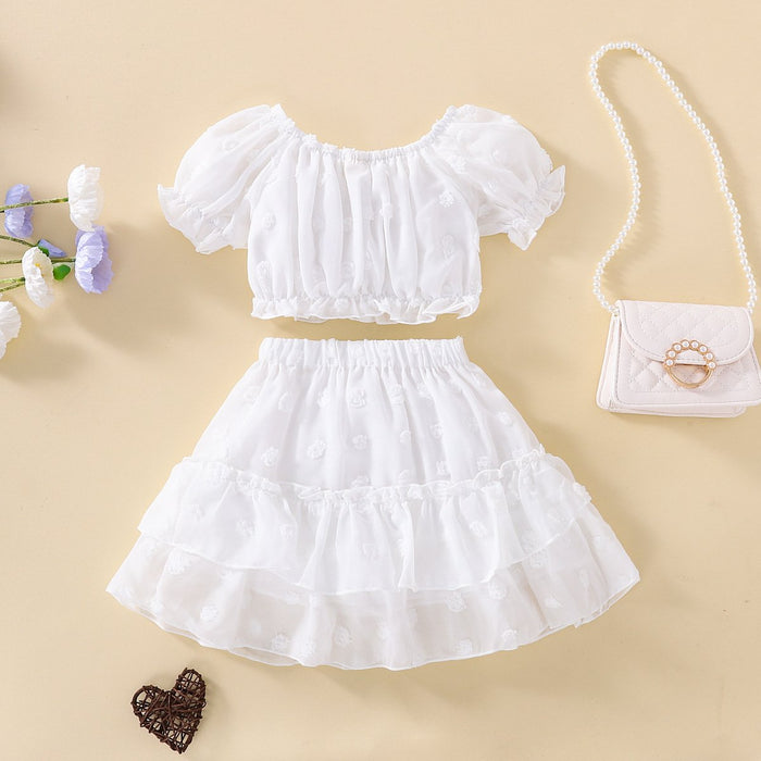 White jacquard off shoulder girl's suit skirt