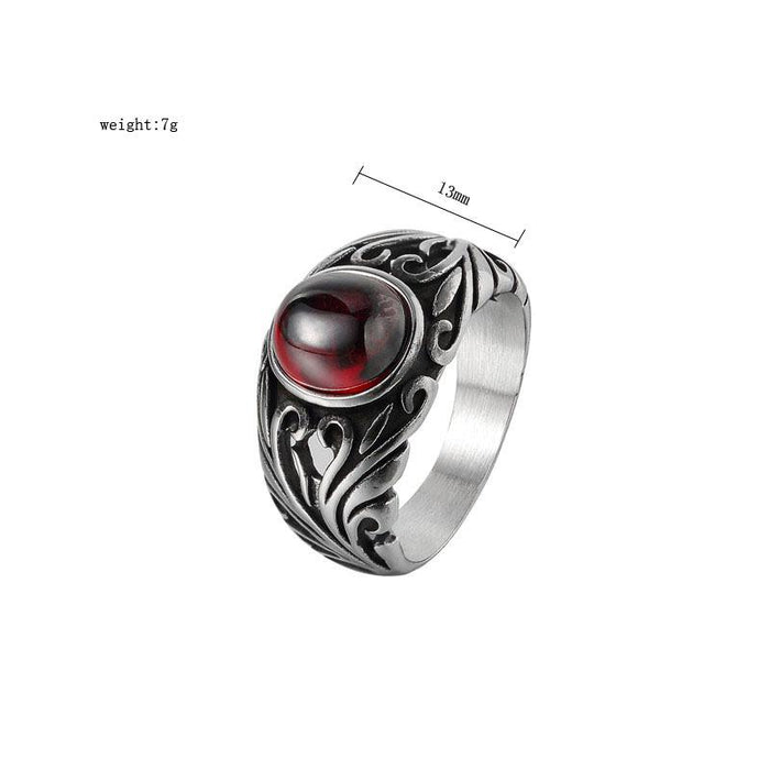 Vintage Hell Flower Ruby Titanium Steel Ring