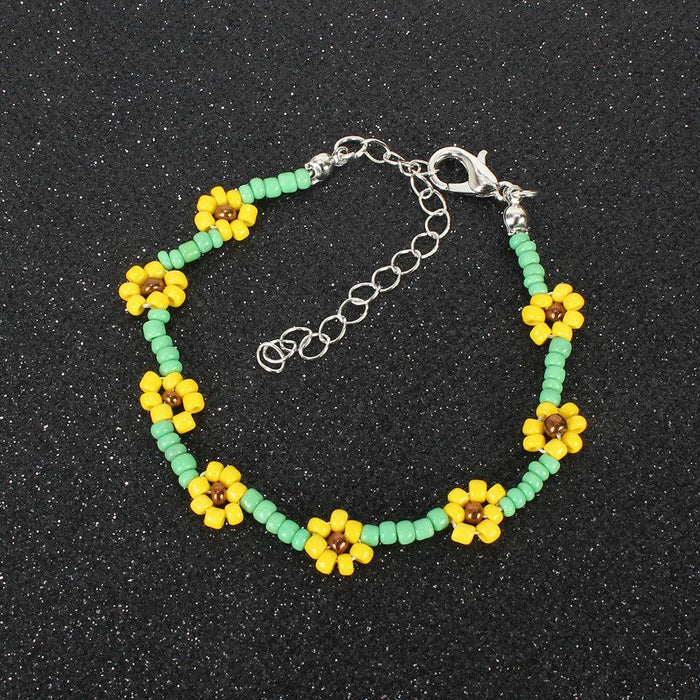 Women's Jewelry Creative Rice Bead Woven Flower Necklace Set