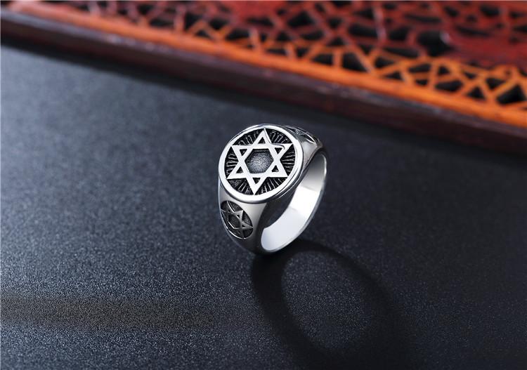 Personality Retro New Six Pointed Star Men's Titanium Steel Ring