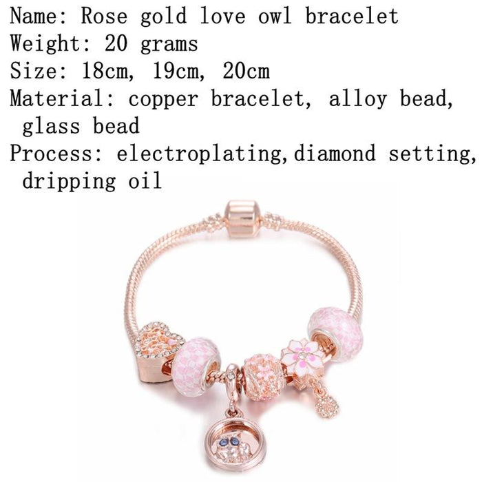 Rose Gold Pan Style Owl Bracelet