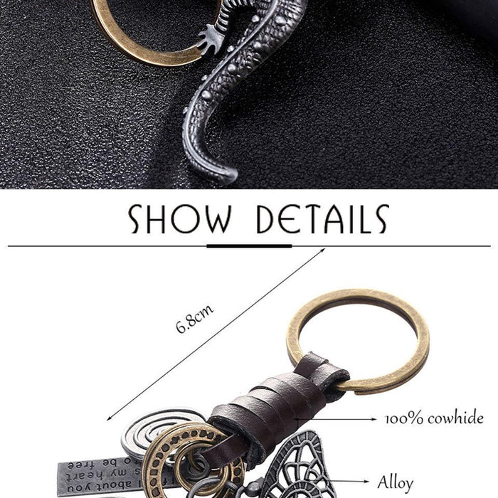 Vintage key chain punk leather metal key chain creative personality key chain